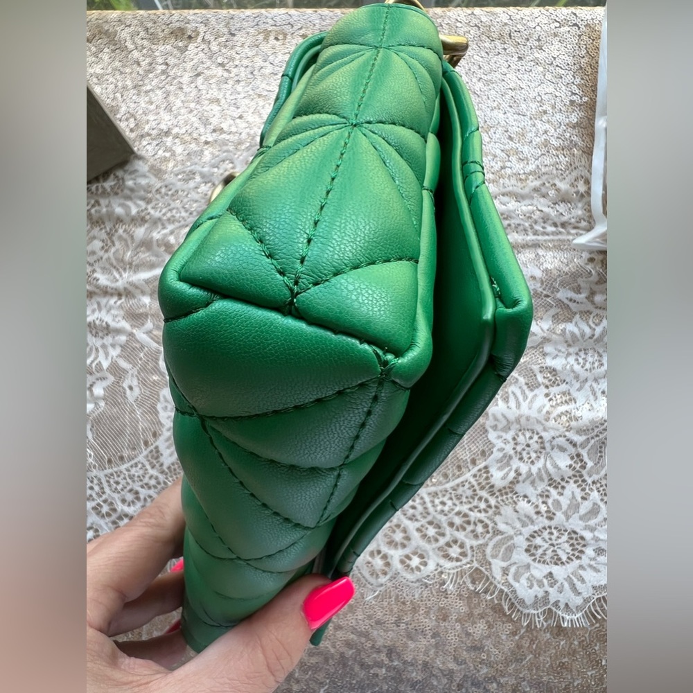 Zara Green Quilted Chunky Chain Shoulder Bag Gem